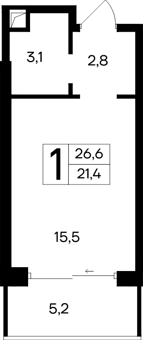 1-к, 26.6 м² · Ривьера Евпатории