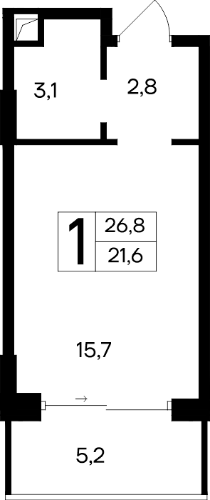 1-к, 26.8 м² · Ривьера Евпатории