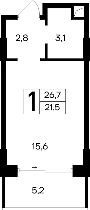 1-к, 26.7 м² · Ривьера Евпатории