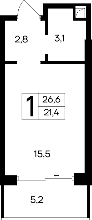 1-к, 26.6 м² · Ривьера Евпатории
