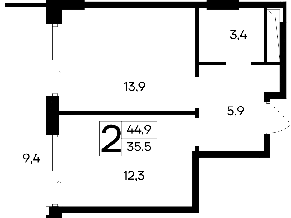 2-к, 44.9 м² · Ривьера Евпатории