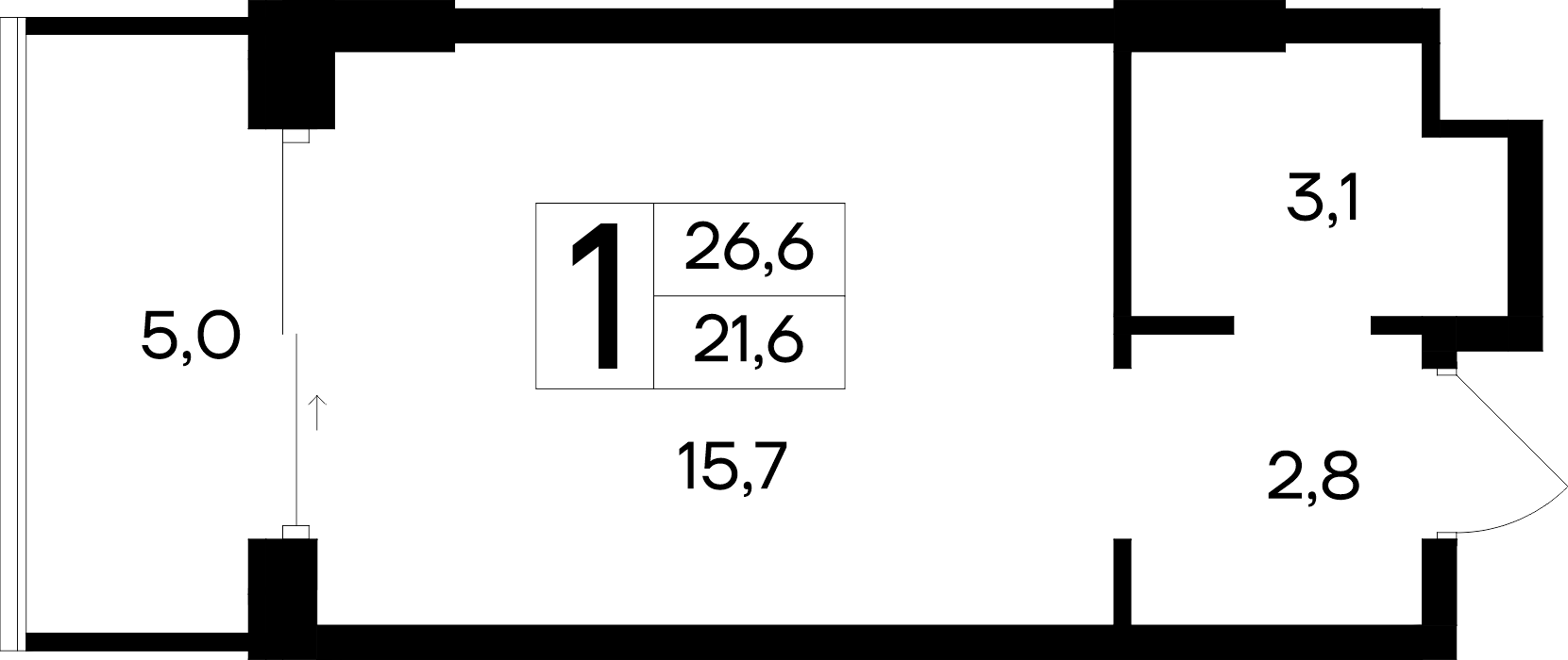 1-к, 26.6 м² · Ривьера Евпатории