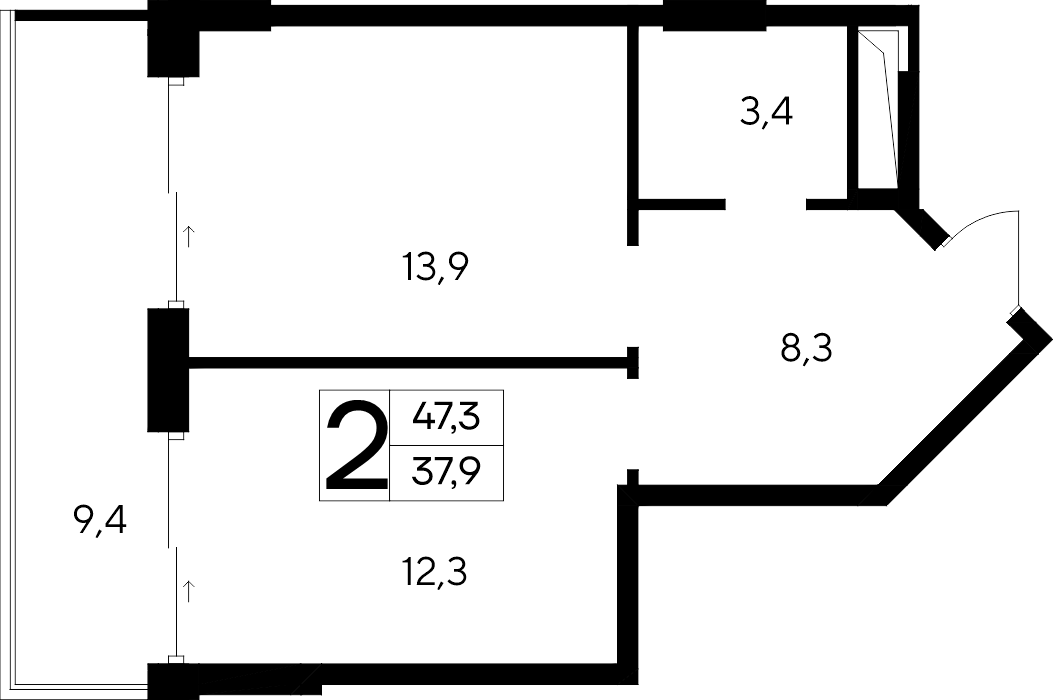 2-к, 47.3 м² · Ривьера Евпатории
