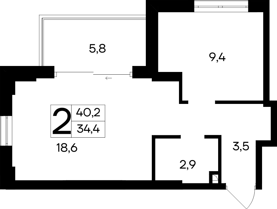 2-к, 40.2 м² · Ривьера Евпатории