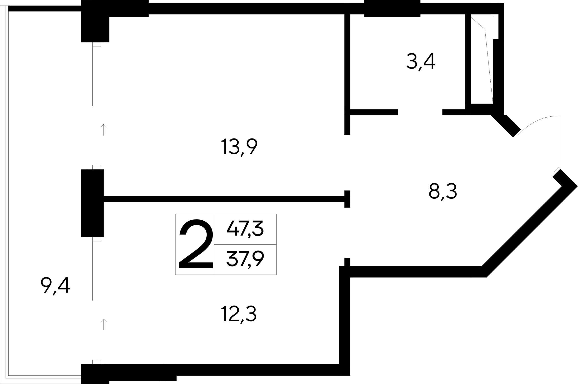 2-к, 47.3 м² · Ривьера Евпатории