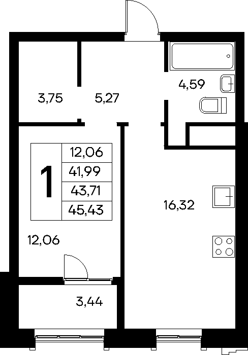 1-к, 45.43 м² · Новый Судак