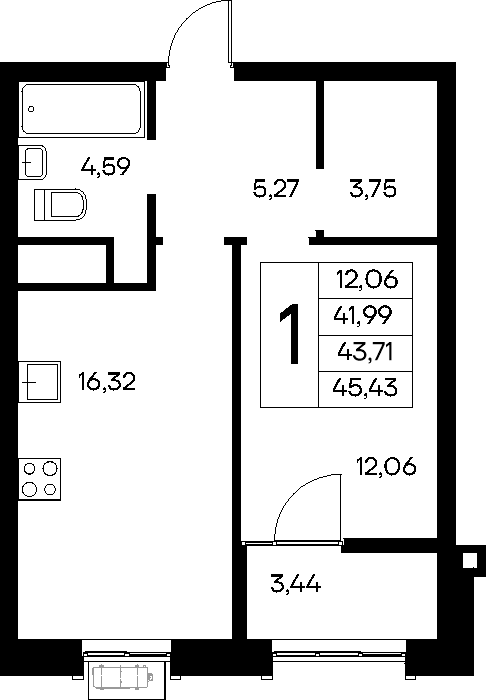 1-к, 45.43 м² · Новый Судак