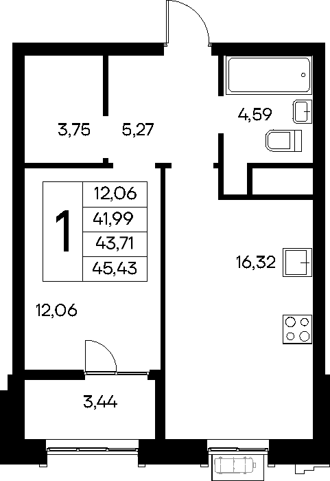 1-к, 45.43 м² · Новый Судак