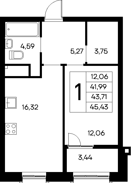 1-к, 45.43 м² · Новый Судак