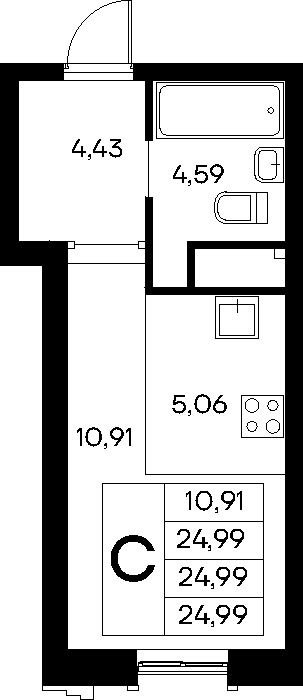 Студия, 24.99 м² · Новый Судак