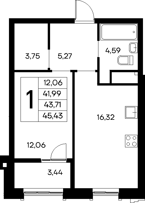 1-к, 45.43 м² · Новый Судак