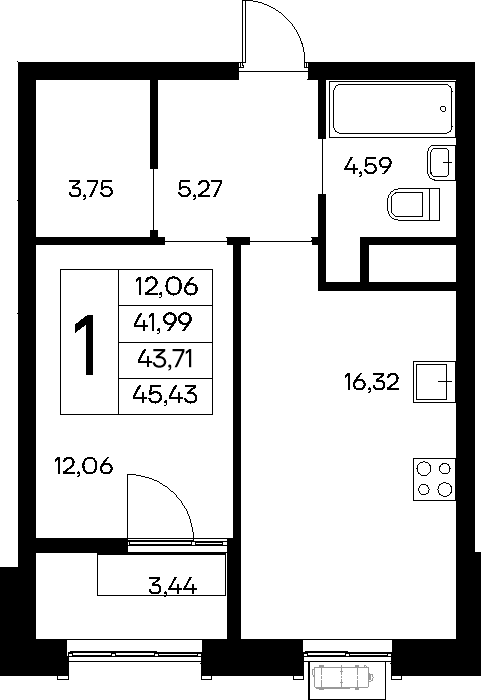1-к, 45.43 м² · Новый Судак