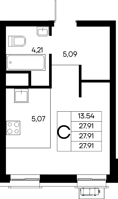 Студия, 27.91 м² · Новый Судак