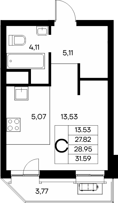 Студия, 31.59 м² · Новый Судак