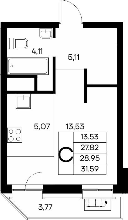 Студия, 31.59 м² · Новый Судак