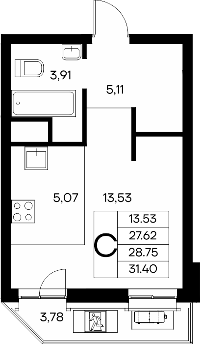 Студия, 31.4 м² · Новый Судак