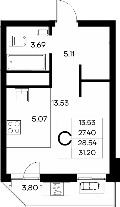 Студия, 31.2 м² · Новый Судак