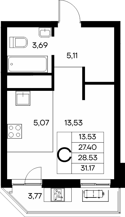 Студия, 31.17 м² · Новый Судак