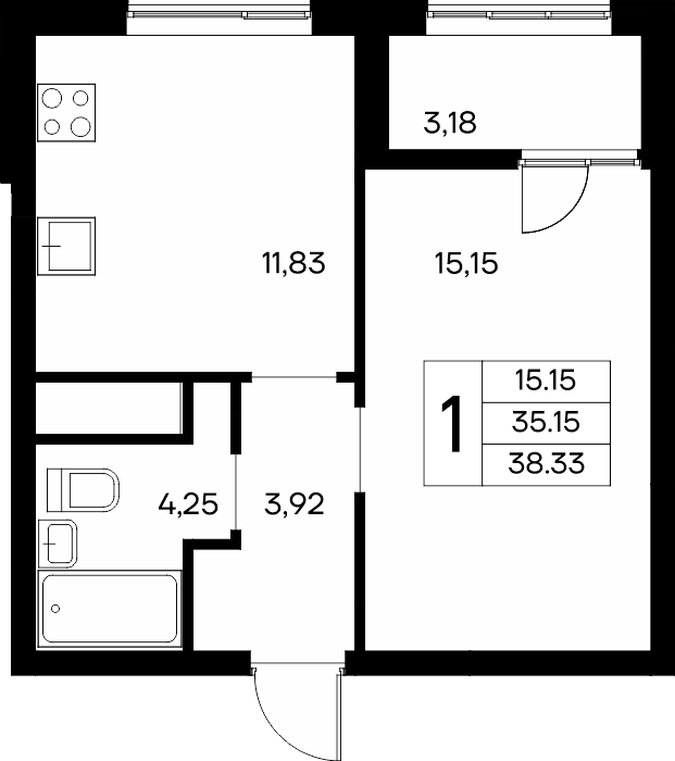 1-к, 38.33 м² · Новый Судак