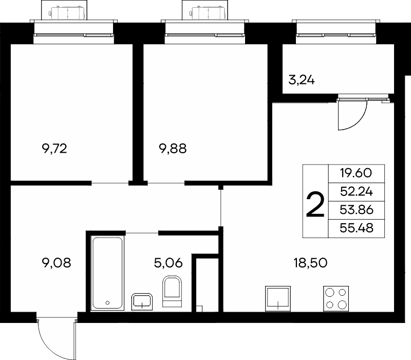 2-к, 55.48 м² · Новый Судак