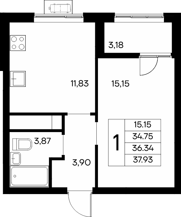 1-к, 37.93 м² · Новый Судак