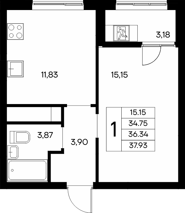 1-к, 37.93 м² · Новый Судак