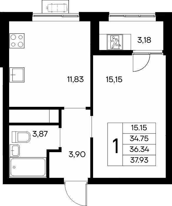 1-к, 37.93 м² · Новый Судак