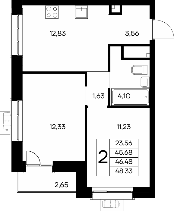 2-к, 48.33 м² · Новый Судак