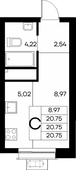 Студия, 20.75 м² · Новый Судак