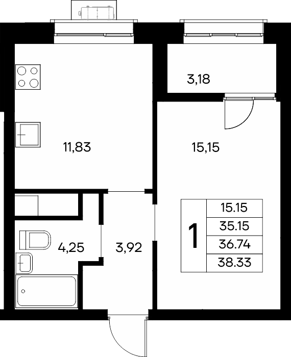 1-к, 38.33 м² · Новый Судак