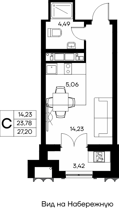 Студия, 27.2 м² · КД Столица