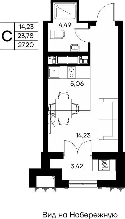 Студия, 27.2 м² · КД Столица