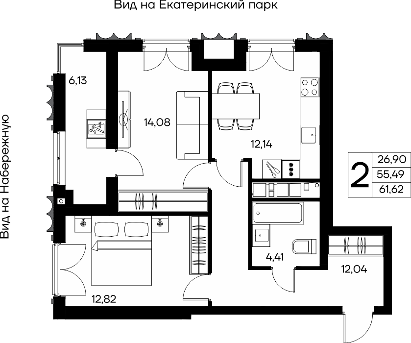 2-к, 61.62 м² · КД Столица