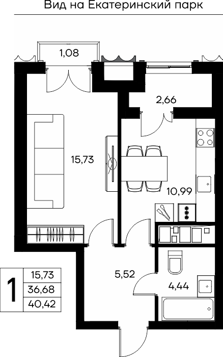 1-к, 40.42 м² · КД Столица