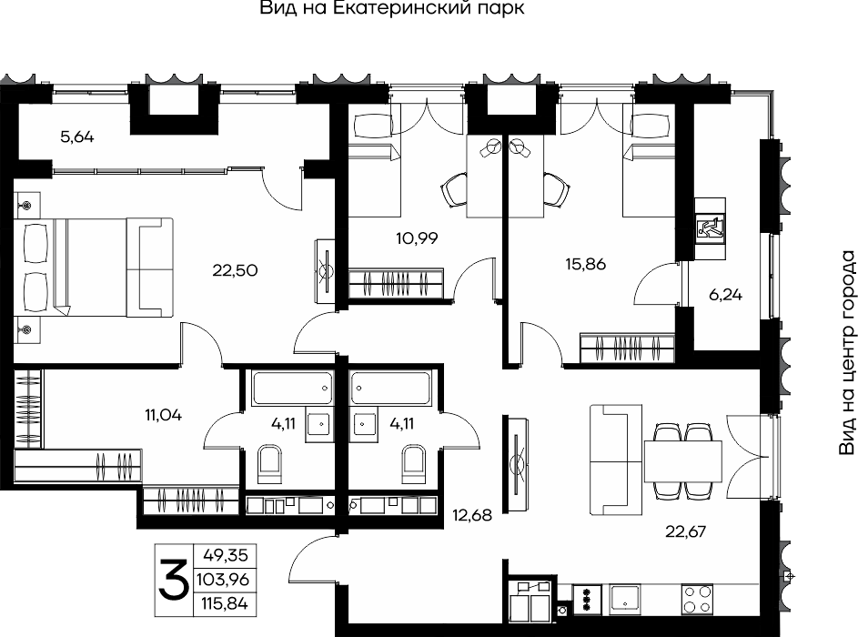 3-к, 115.84 м² · КД Столица