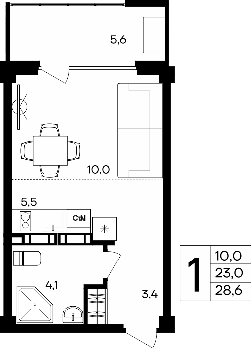 1-к, 28.6 м² · Альморе