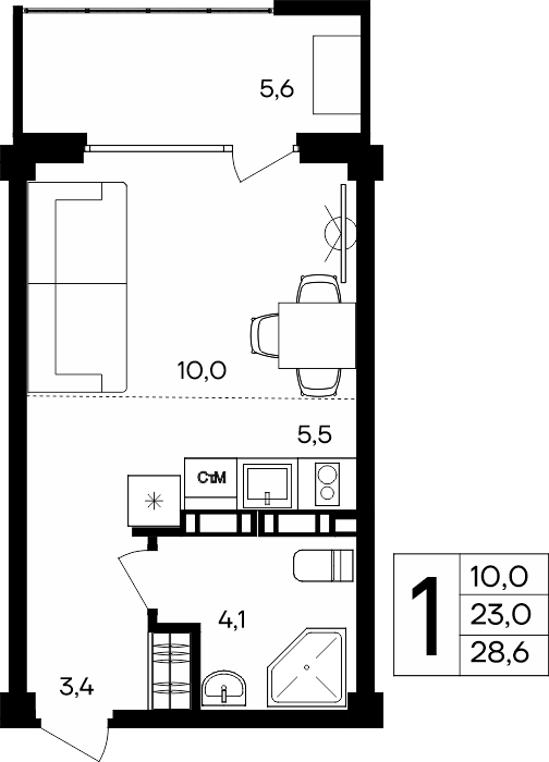 1-к, 28.6 м² · Альморе
