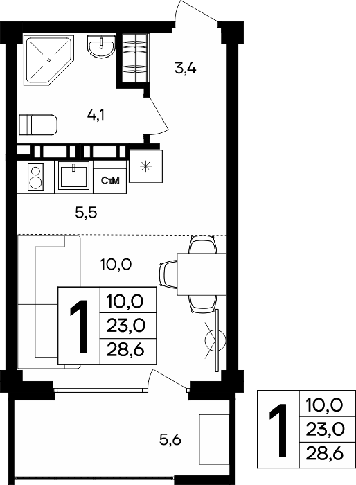 1-к, 28.6 м² · Альморе