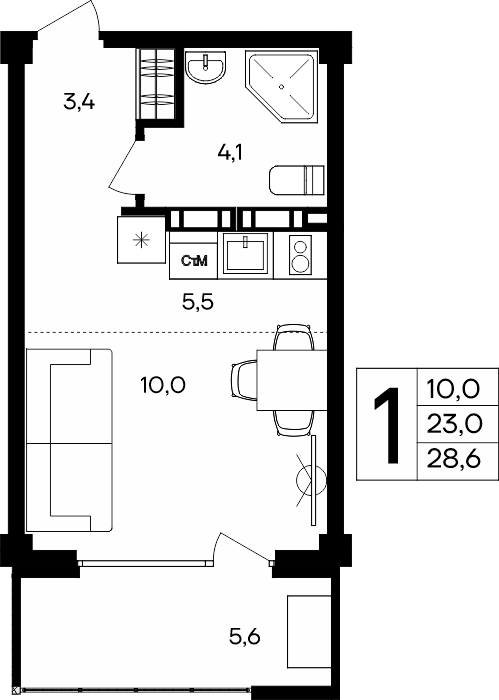 1-к, 28.6 м² · Альморе