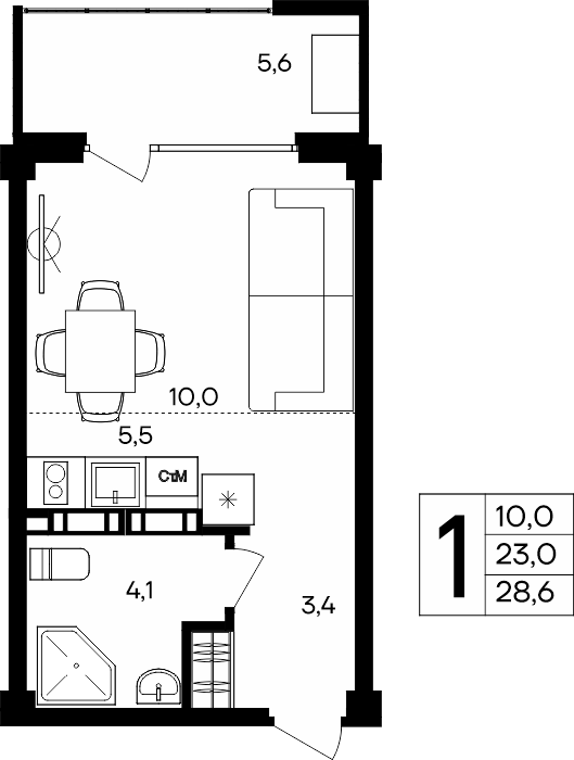 1-к, 28.6 м² · Альморе