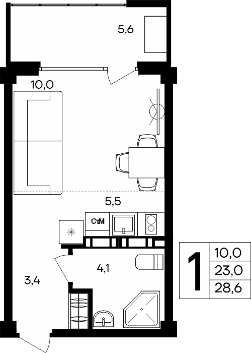 1-к, 28.6 м² · Альморе