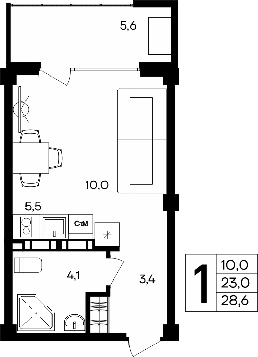 1-к, 28.6 м² · Альморе