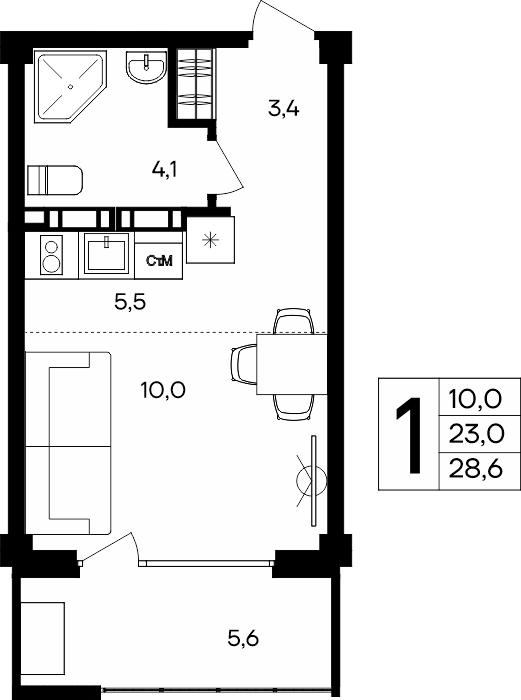 1-к, 28.6 м² · Альморе