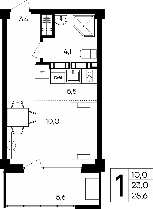 1-к, 28.6 м² · Альморе