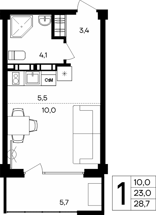 1-к, 28.7 м² · Альморе