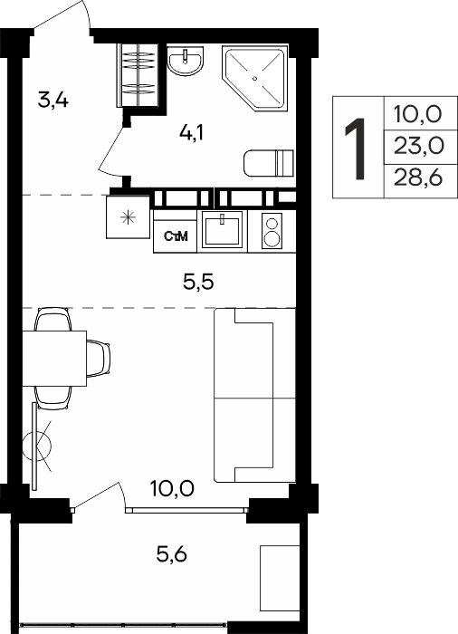 1-к, 28.6 м² · Альморе