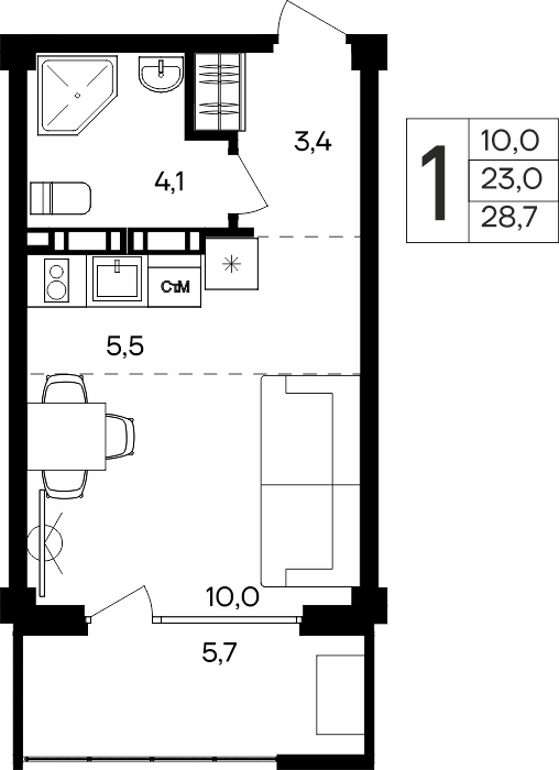 1-к, 28.7 м² · Альморе