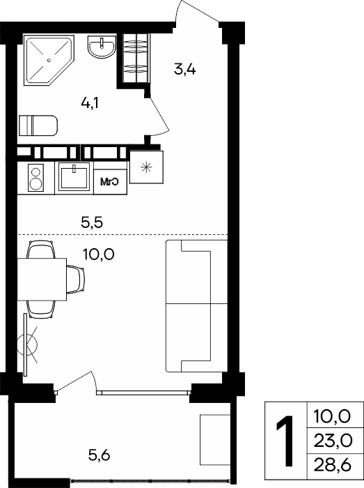 1-к, 28.6 м² · Альморе