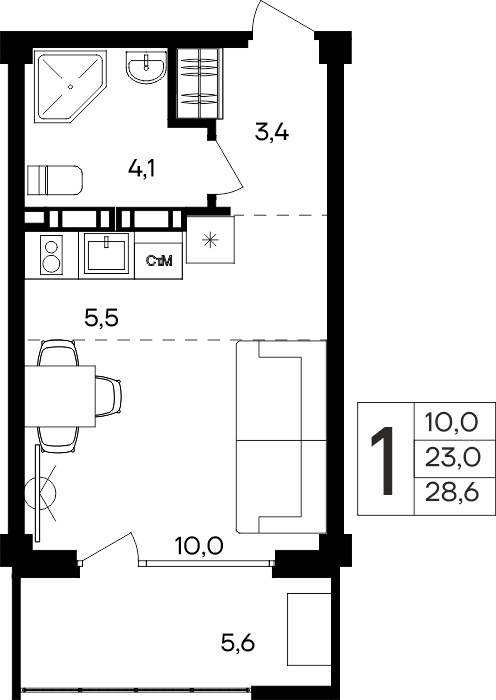 1-к, 28.6 м² · Альморе