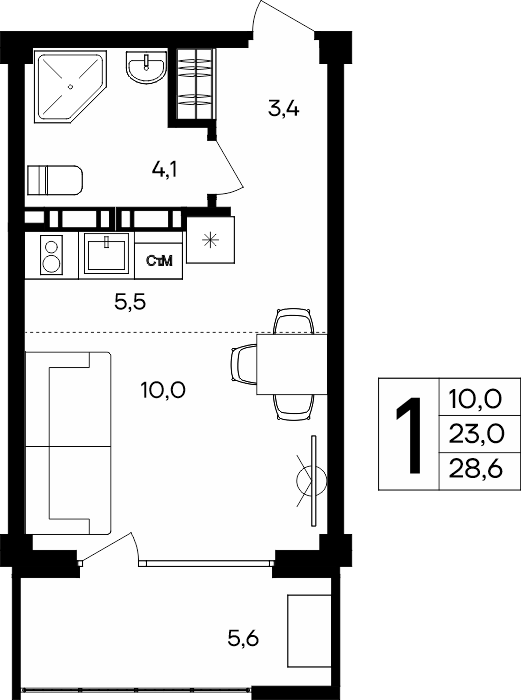 1-к, 28.6 м² · Альморе